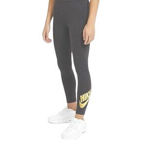Nike High Rise Metallic GX Gold Nike & Gold Swoosh Logo Leggings Size Large